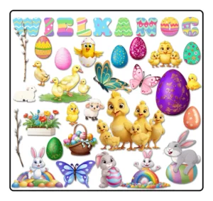 Dekoracje WIELKANOCNE <br> Zestaw Dwustronny<br> (Lustrzane Odbicie + Napis)