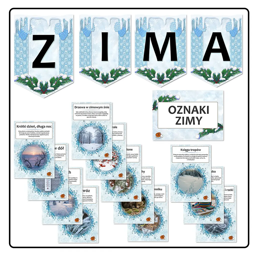 Oznaki Zimy – Gazetka tematyczna i Dekoracyjny Napis „ZIMA”