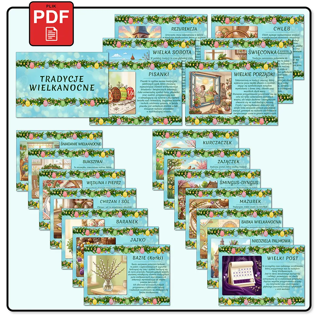 Tradycje Wielkanocne <br> Gazetka Tematyczna <br> (20 Kart + Napis)